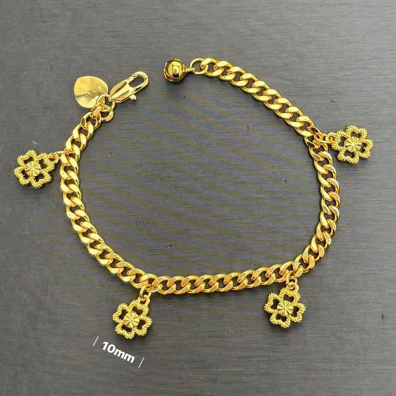 24K Gold Filled Bracelet For Women, FourLeaf Clover Round