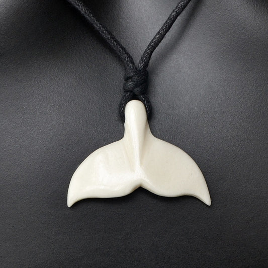 Hand Carved Whale Tail Tibet Yak Bone Pendant Necklace