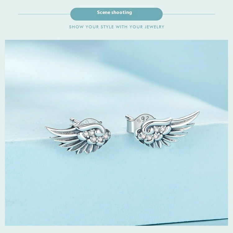 Silver Feather Studs Earrings