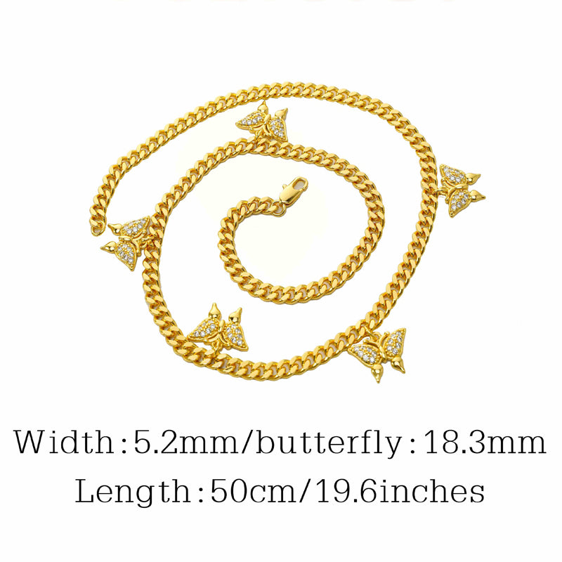 24K Gold Over Butterfly Design Jewelry, Micro-Inlaid Mossanite Women's Tennis Necklace