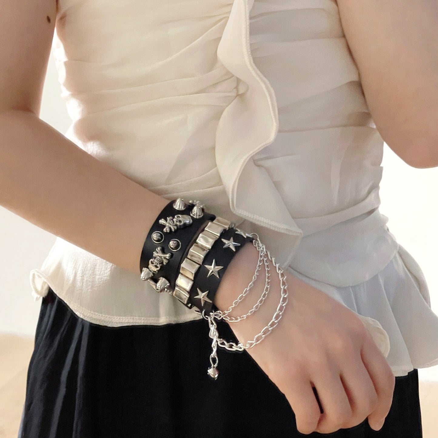 Cool Girl Punk PU Leather Rivet Bracelet