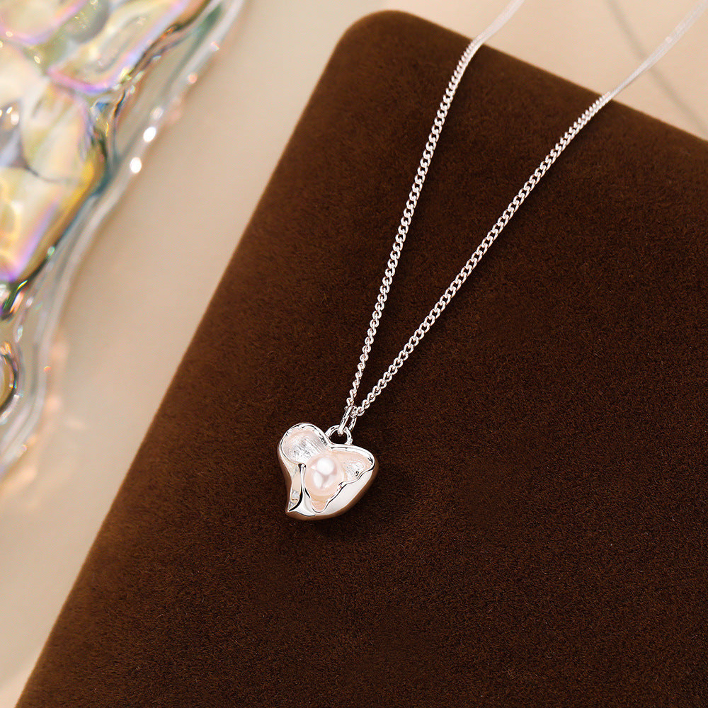 Women's Sterling Silver Irregular Heart Pearl Necklace