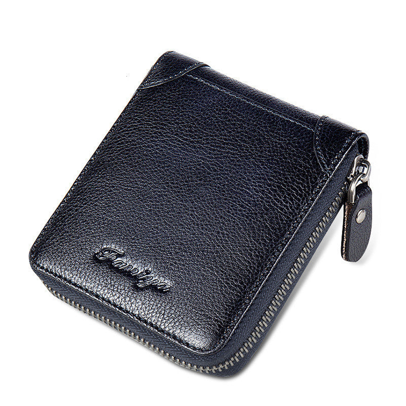 First Layer Cowhide Zipper Card Holder Driver's License Wallet