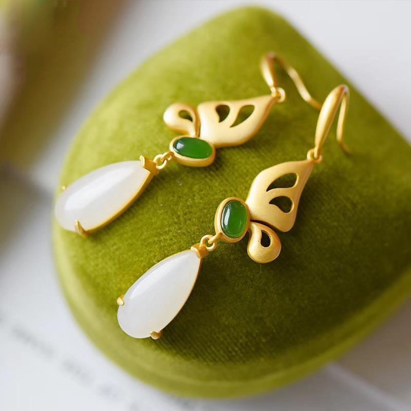 Natural Hetian Small Butterfly Earrings Fairy Style