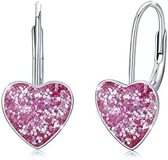 925 Sterling Silver Heart Dangle Hoop Earrings