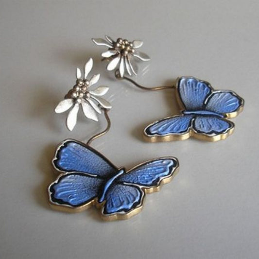 Epoxy Butterfly And Flower Popular Retro Imitation Thai Silver Earrings