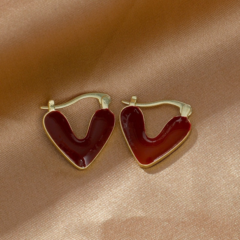 Minimalist Heart-shaped Drop Glazed Earrings