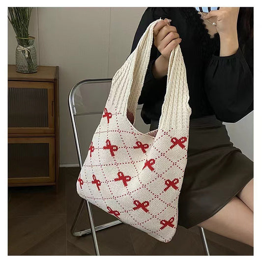 Bow Knitted Woven Bag