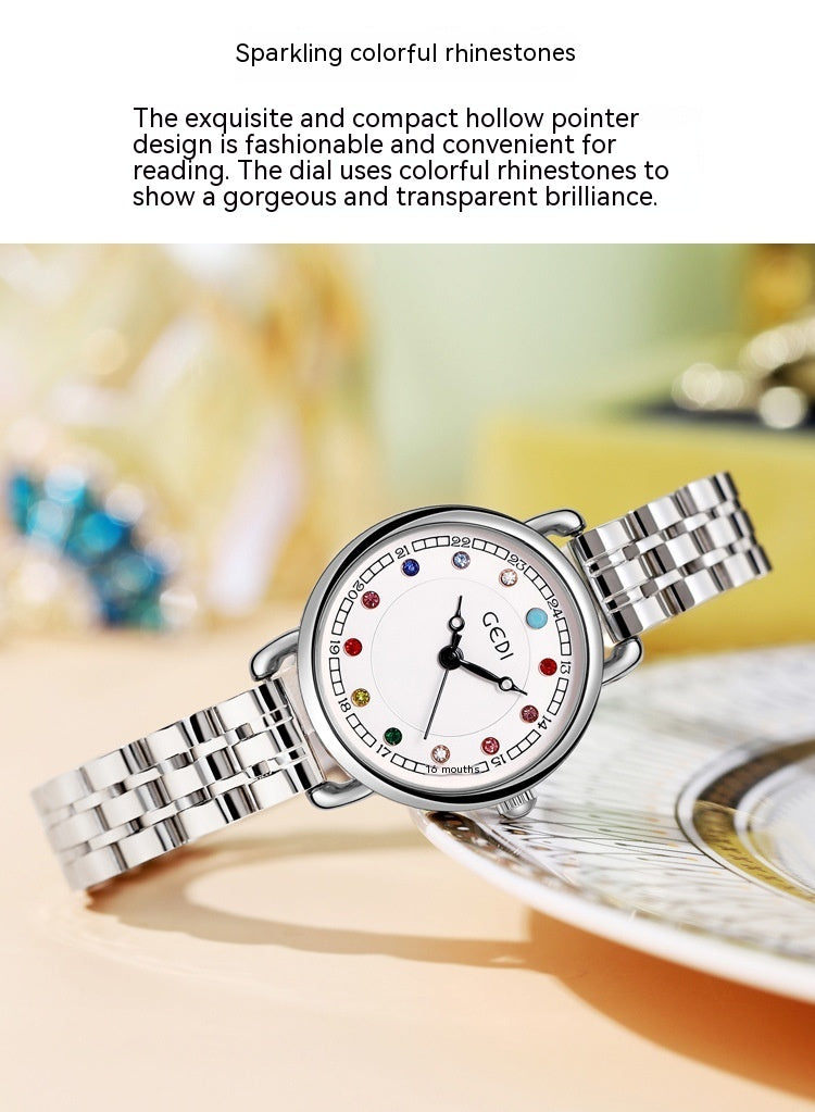 Steel Belt Small Light Luxury Ins Birthstone Waterproof Quartz Watch