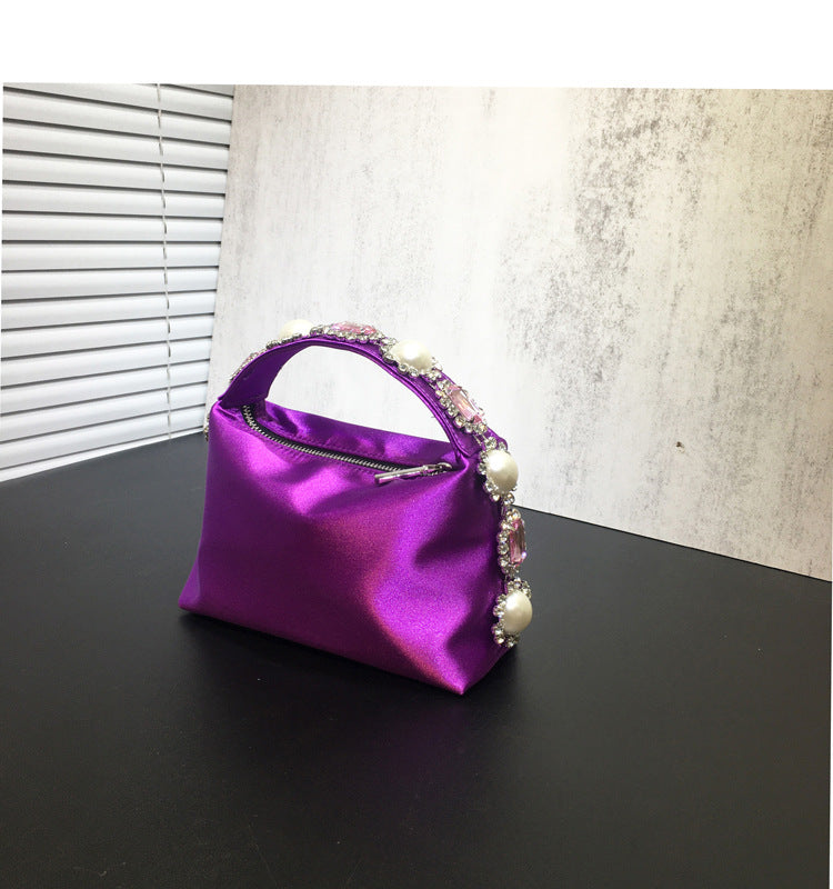 Flower Rhinestone Pearl Silk Diamond Clutch Bag