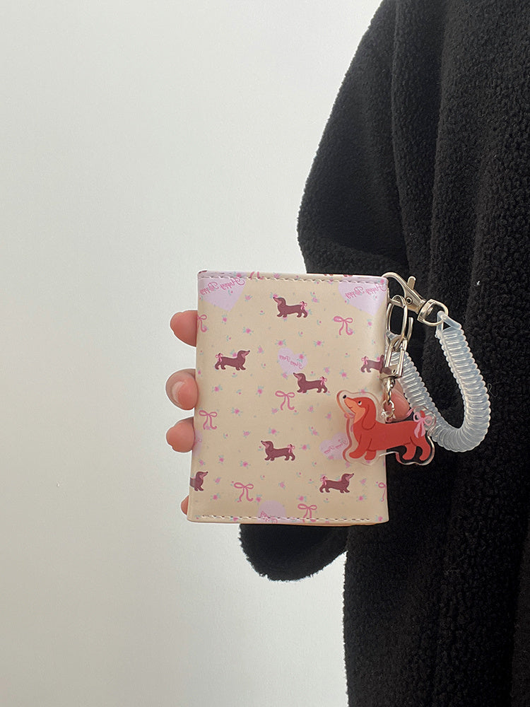 Multiple Card Slots Floral Dachshund Three-fold Wallet