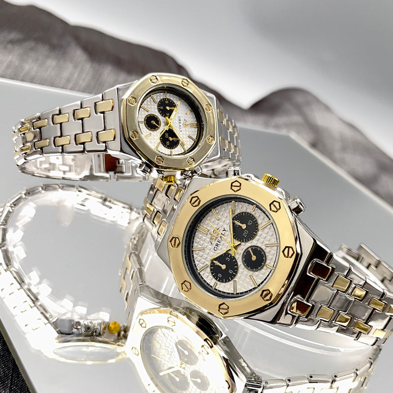 Men's And Women's Same Steel Belt Quartz With Calendar Waterproof Couple's Watch