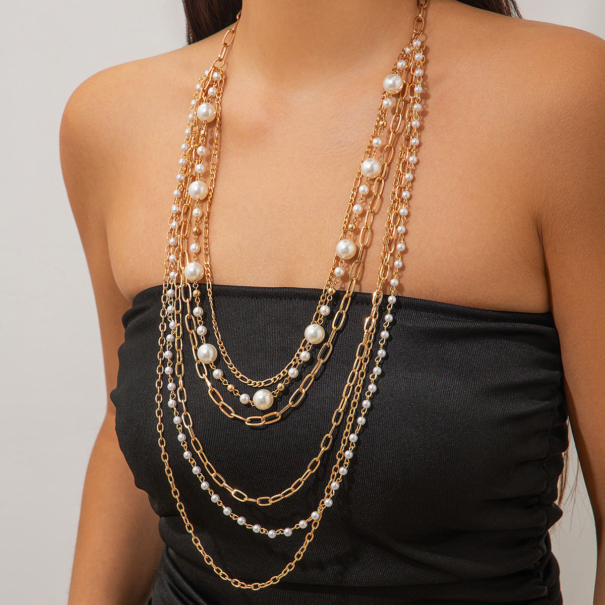 Cold Stringed Pearls Long Necklace