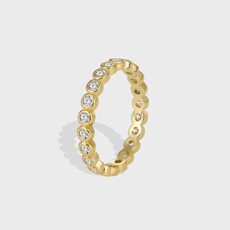 Light Luxury Brass Gold-plated Micro Inlaid White Zirconium Ring