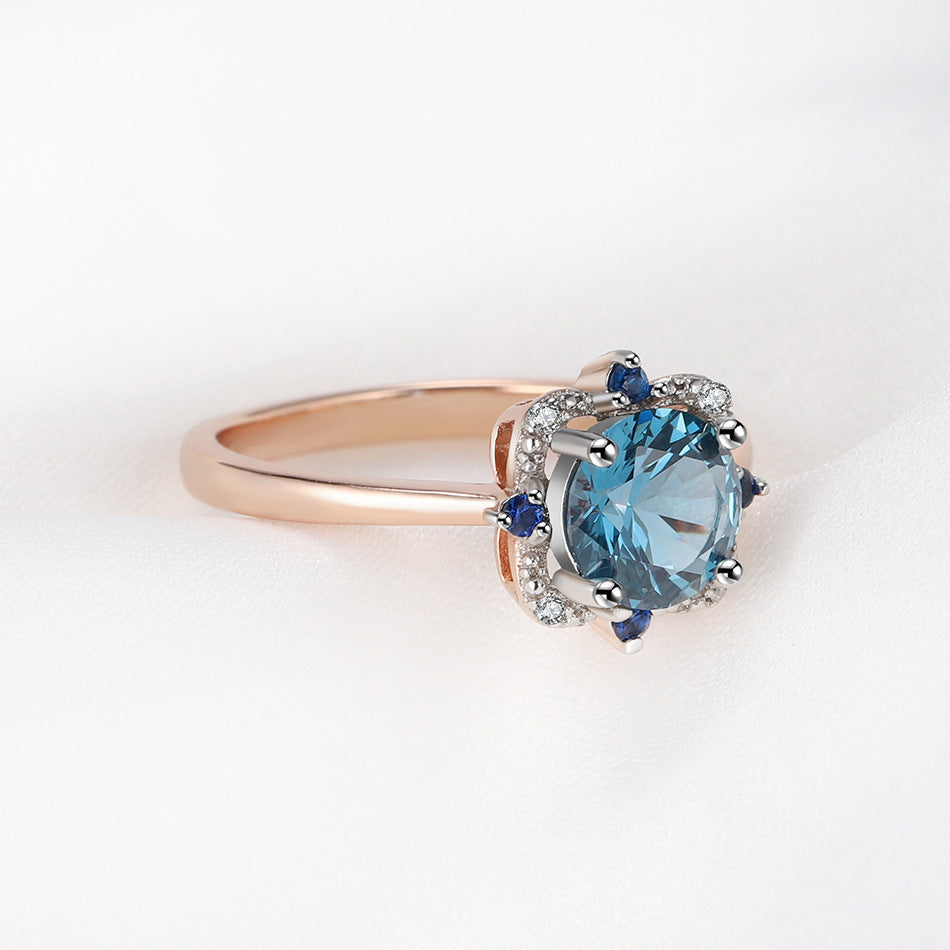 Sterling Silver Blue Rose Gold Separation Electroplated Ring