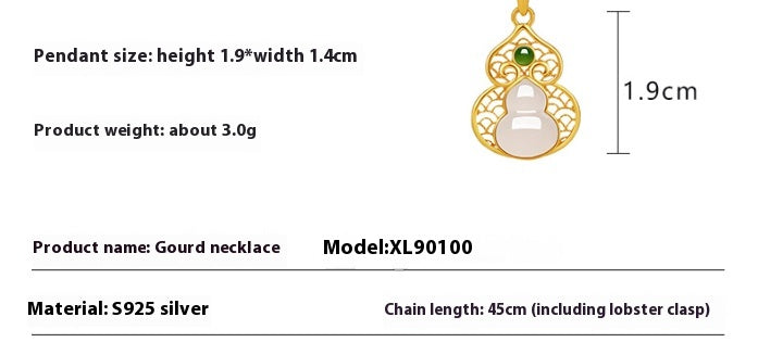 S925 Silver Fu Lu Gourd Clavicle Chain Pendant Necklace