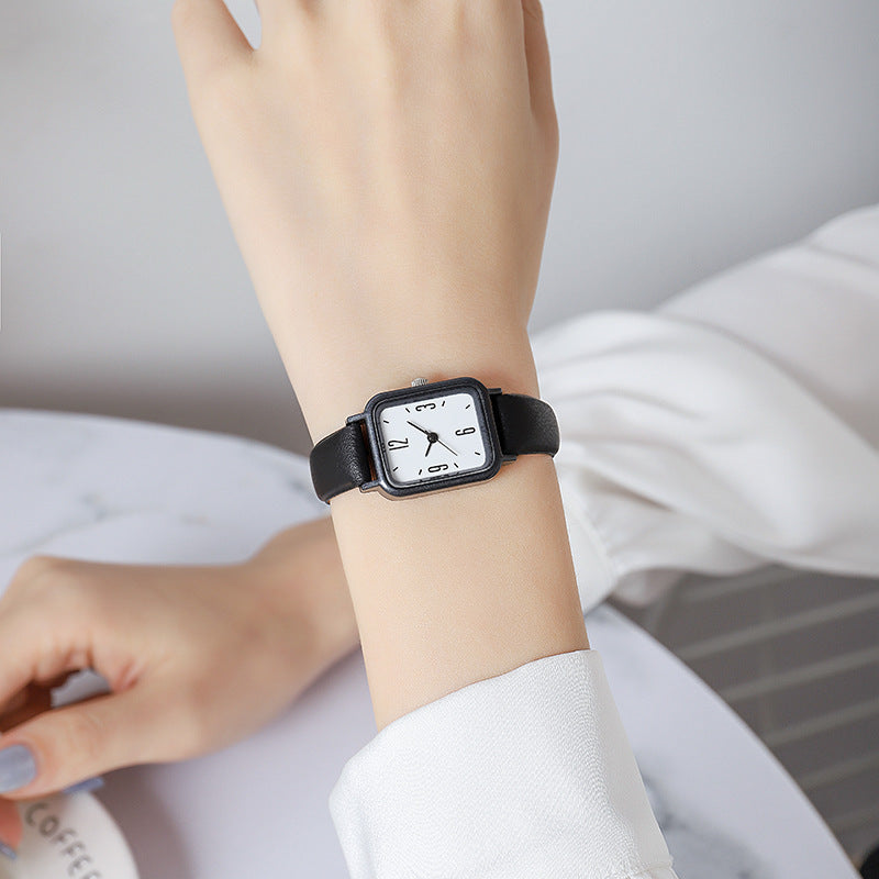 Simple Square Scale Digital Leather-belt Women's Watch