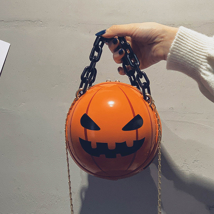 Halloween Cartoon Pumpkin Ball Handbags With Chain Personality Creative Funny Shoulder Bags