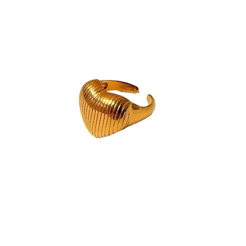 18K Gold-plated Love Heart-shaped Line Pattern Road Casting Stainless Steel Open Ring