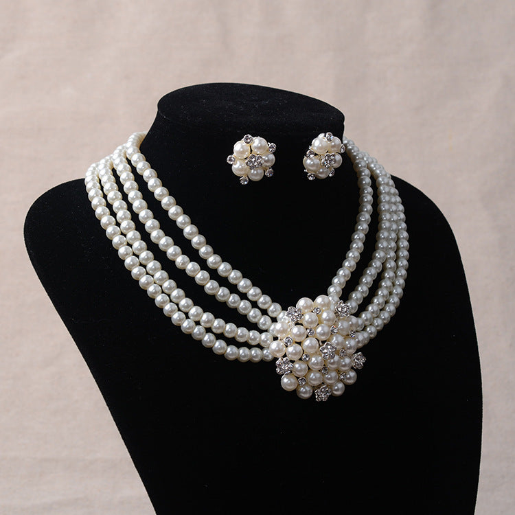 Luxury Pearl, Flower Necklace And Earring Set