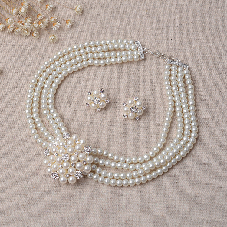 Luxury Pearl, Flower Necklace And Earring Set