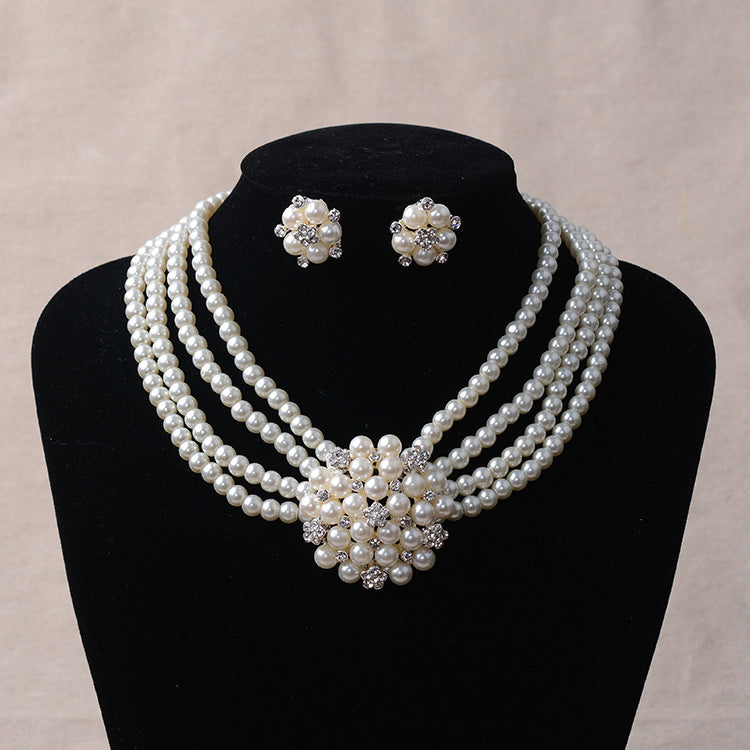 Luxury Pearl, Flower Necklace And Earring Set