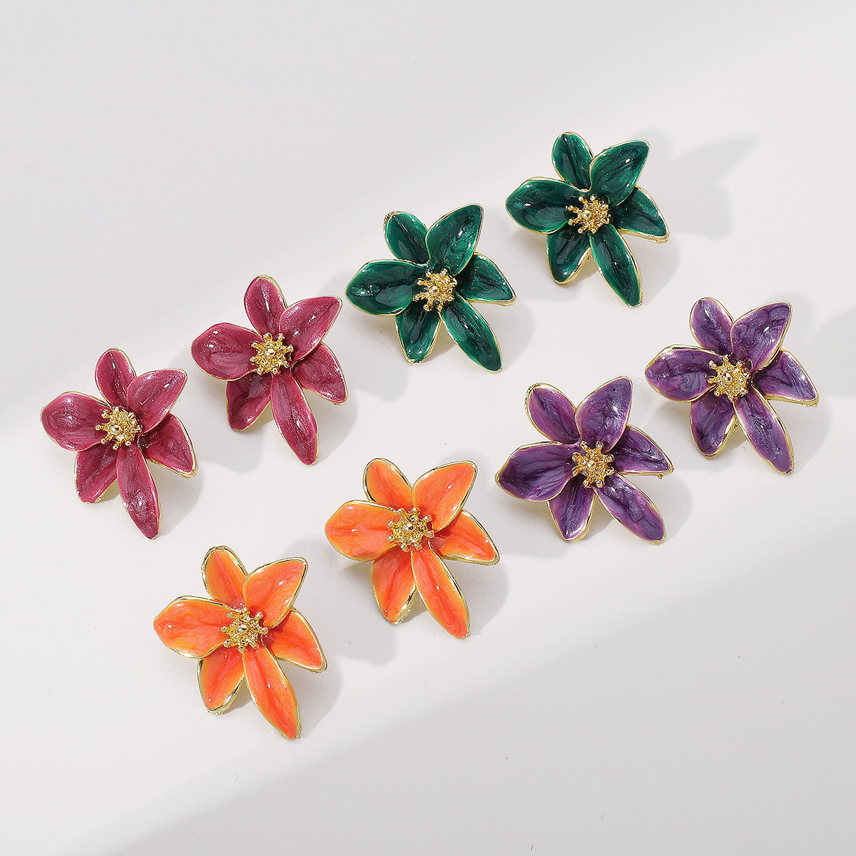 Vintage Color Enamel Flower Stud Earrings