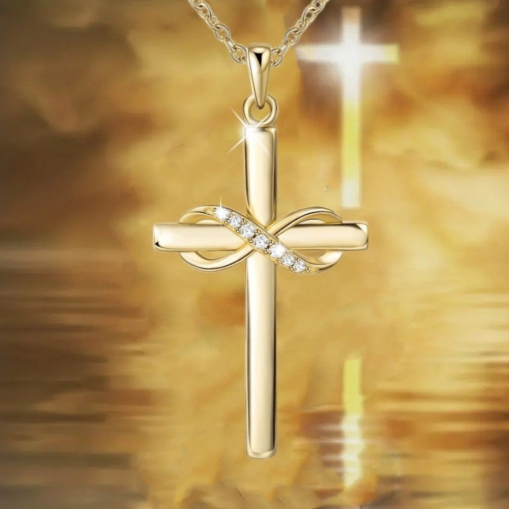 Infinite Symbol 8 Words Zircon Pendant Cross Necklace