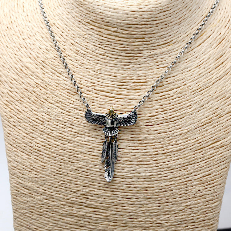 S925 Thai Silver Feather Creative Eagle Pendant Necklace