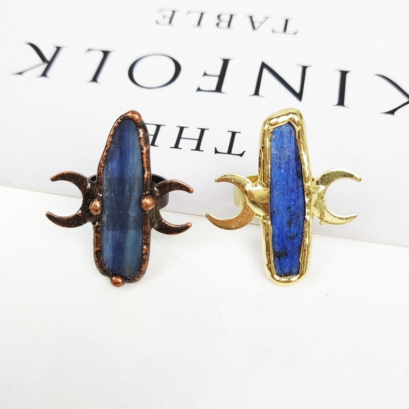 Natural Blue Unshaped Adjustable Double Moon Ring