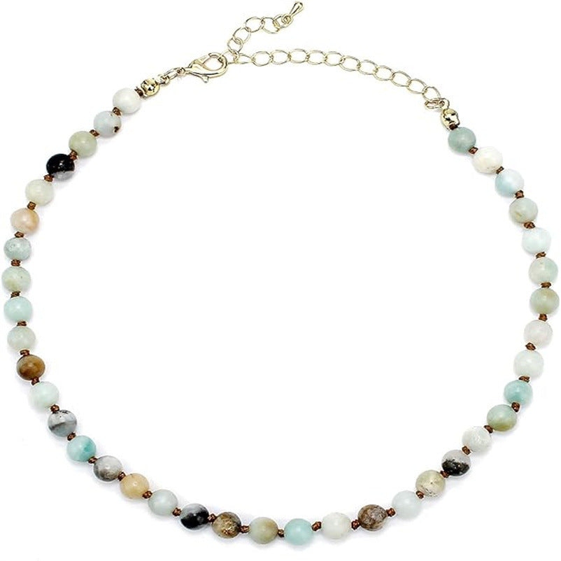 6mm Natural Stone Handmade Beaded Ball Bead Chain Turquoise Multicolor Necklace