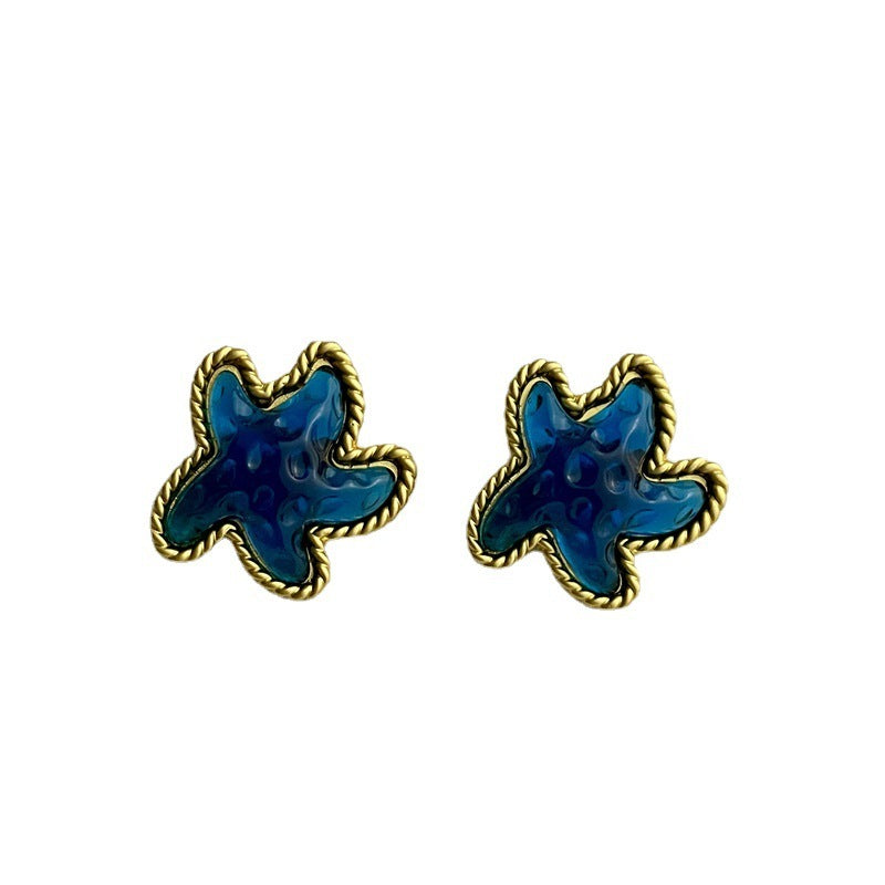 Retro Cool Ocean Style Handmade Colored Glaze Starfish Ear Clips