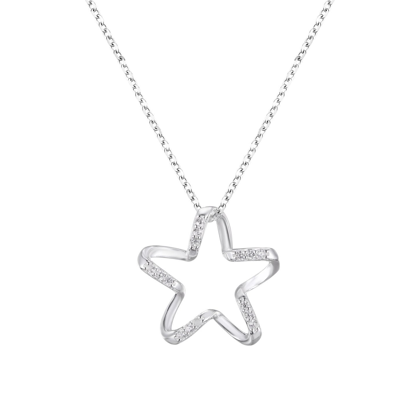 S999 Sterling Silver Five-pointed Star Ring Necklace