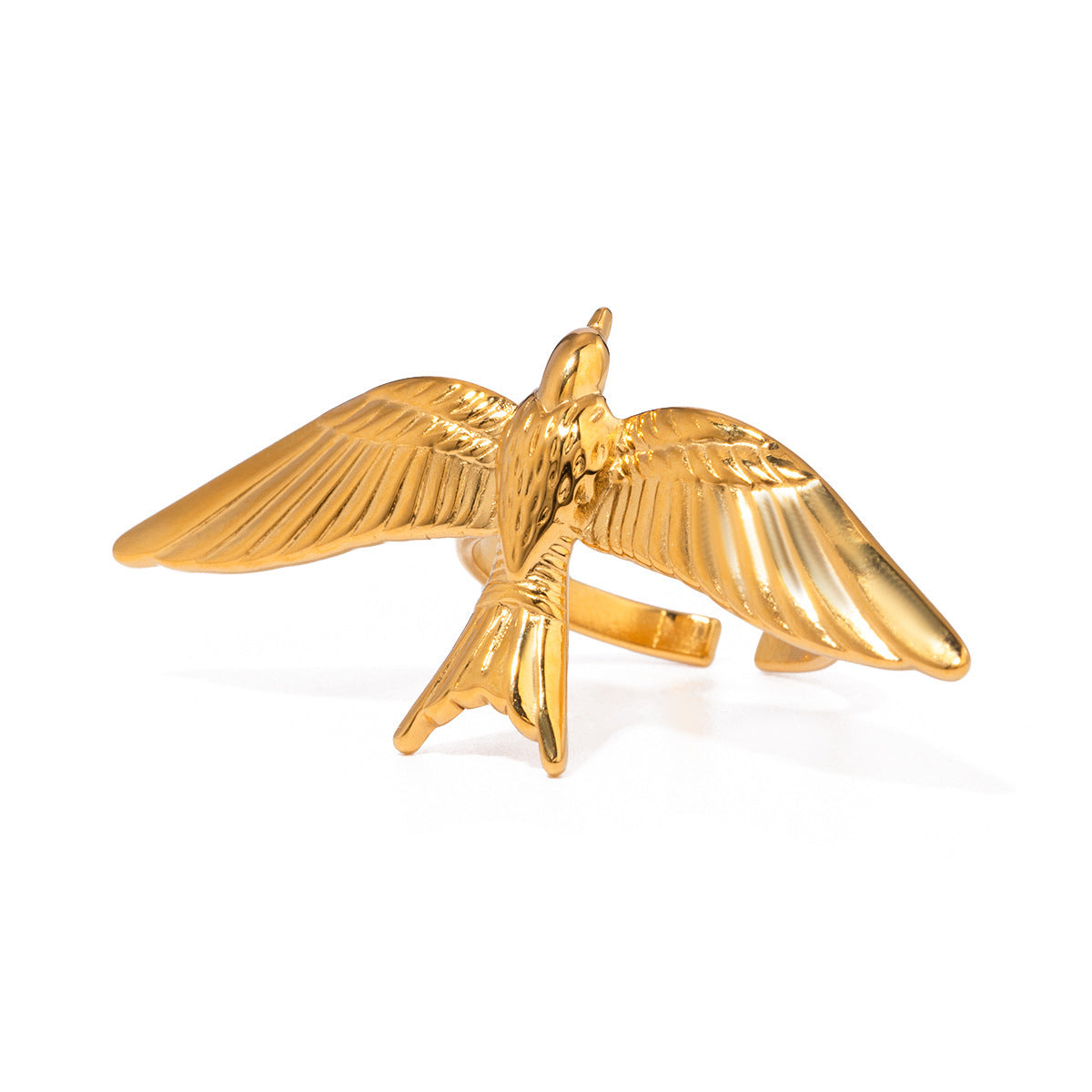 Vintage Gold Stainless Steel Flying Bird Wings Open Ring