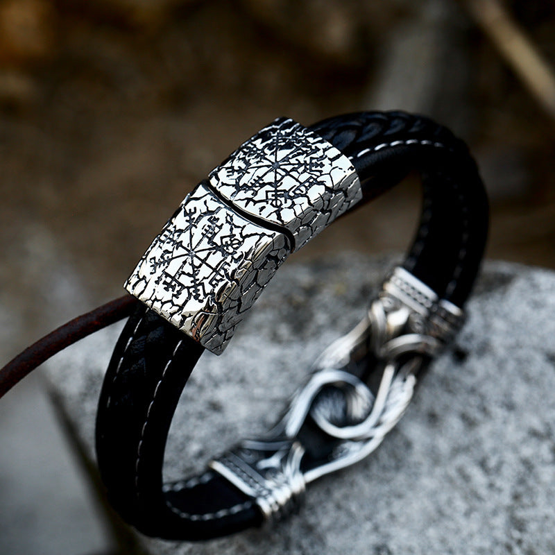 Vintage Titanium Steel Fashion Carved Leather Bracelet