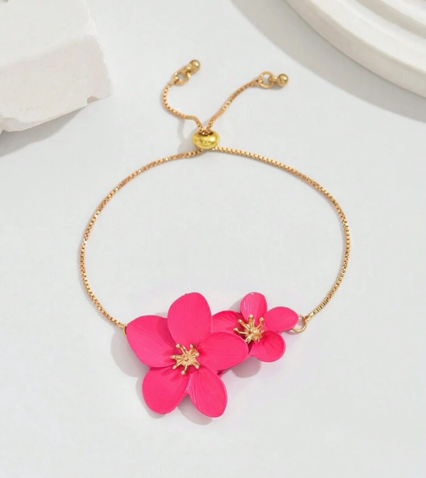 Adjustable Fresh Pink Floral Luxurious Bracelet