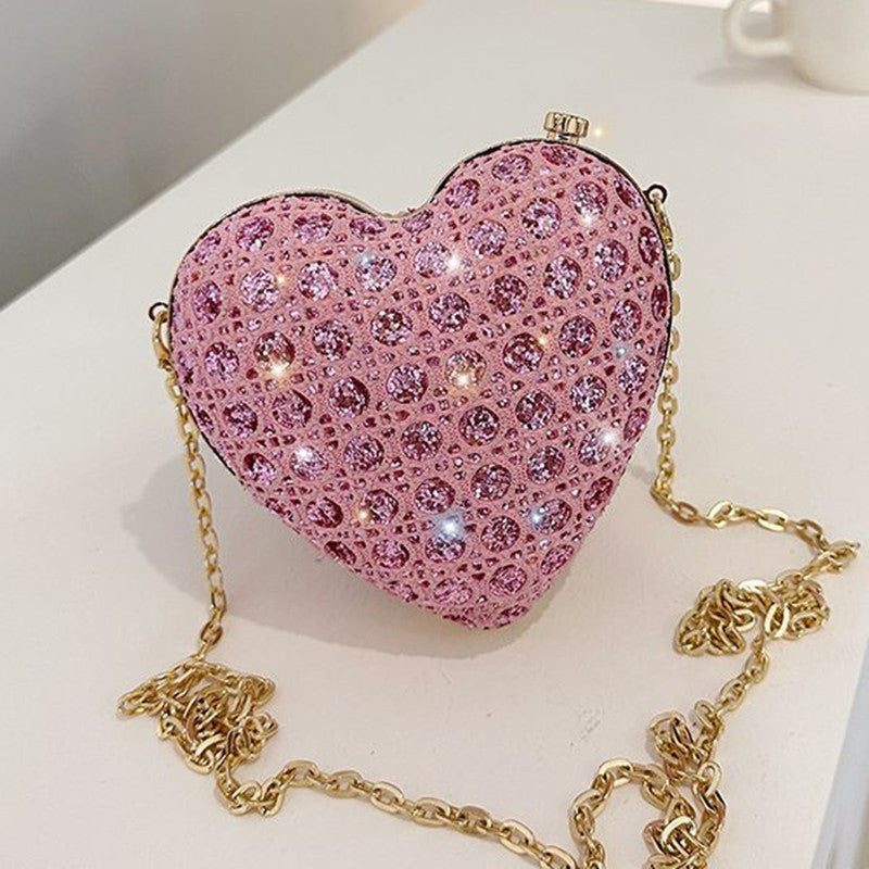 Women's Mini Love Shape Clipped Button Sequins Bag