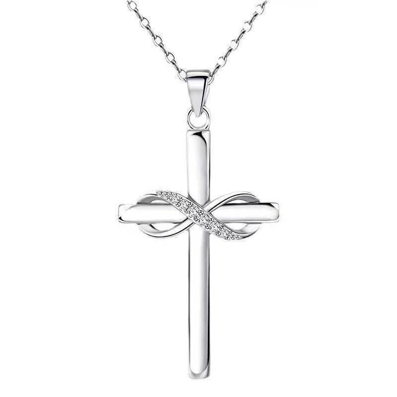 Infinite Symbol 8 Words Zircon Pendant Cross Necklace