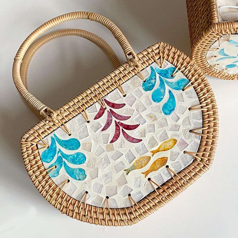 Handmade Cabas Shell Rattan Bag