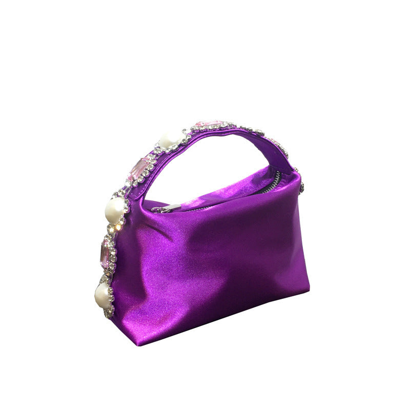 Flower Rhinestone Pearl Silk Diamond Clutch Bag