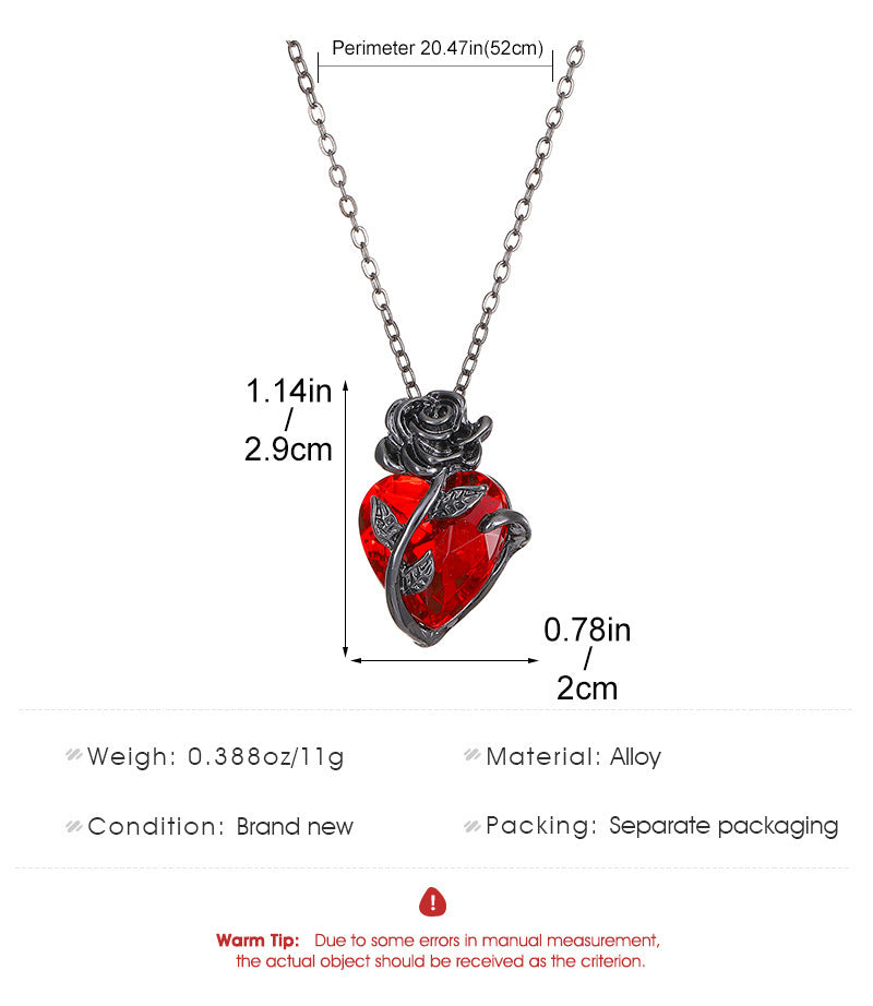 Heart Rose Flower Chain Pendant Necklace