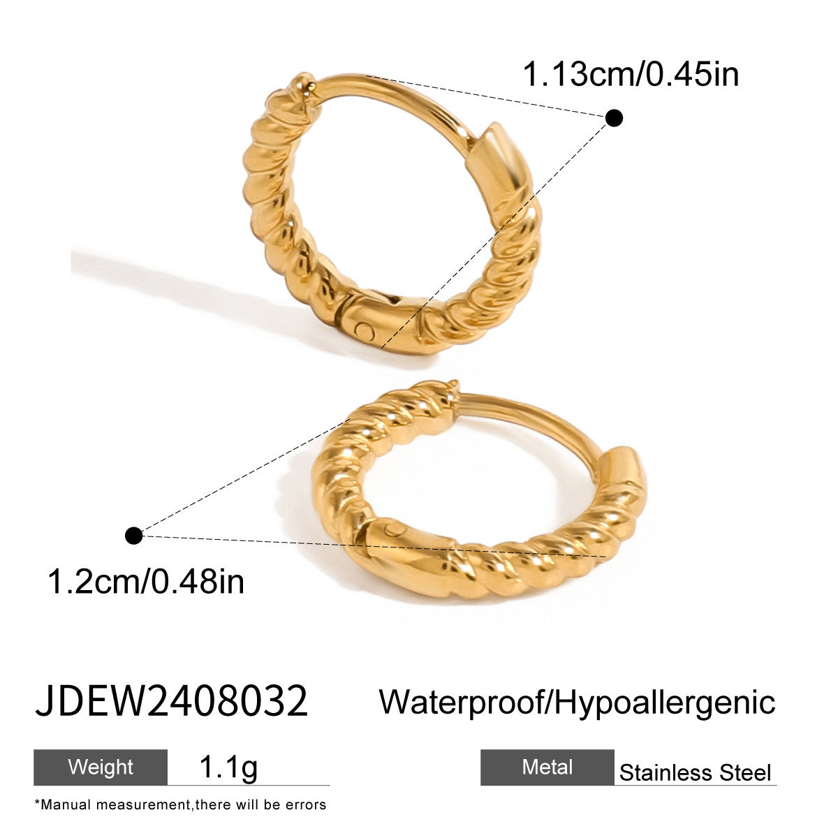 Stainless Steel 18K Gold Twist Weave Geometric Hollow Earrings