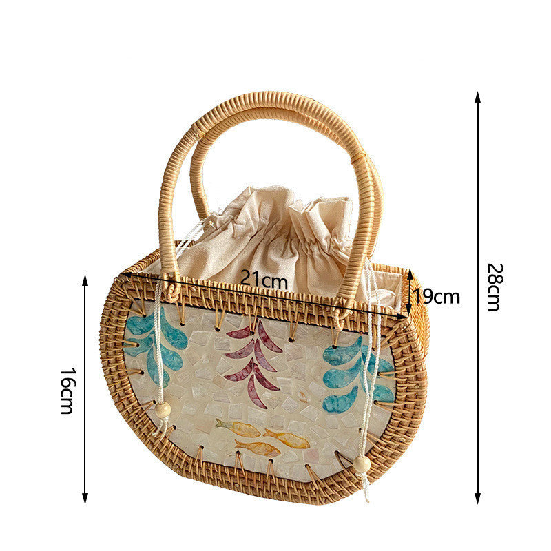 Handmade Cabas Shell Rattan Bag