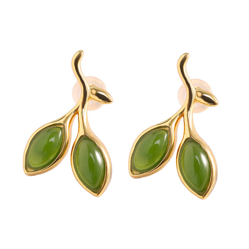 925 Sterling Silver Hetian Jade Bud Stud Earrings