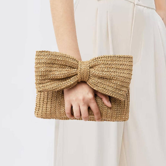 Minimalist Bowknot Straw Handbag