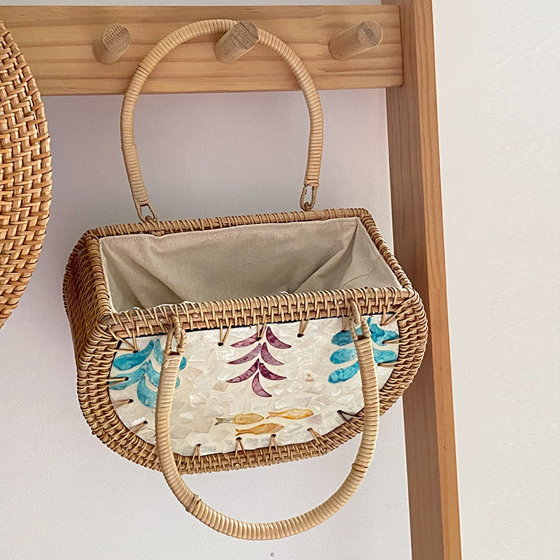 Handmade Cabas Shell Rattan Bag