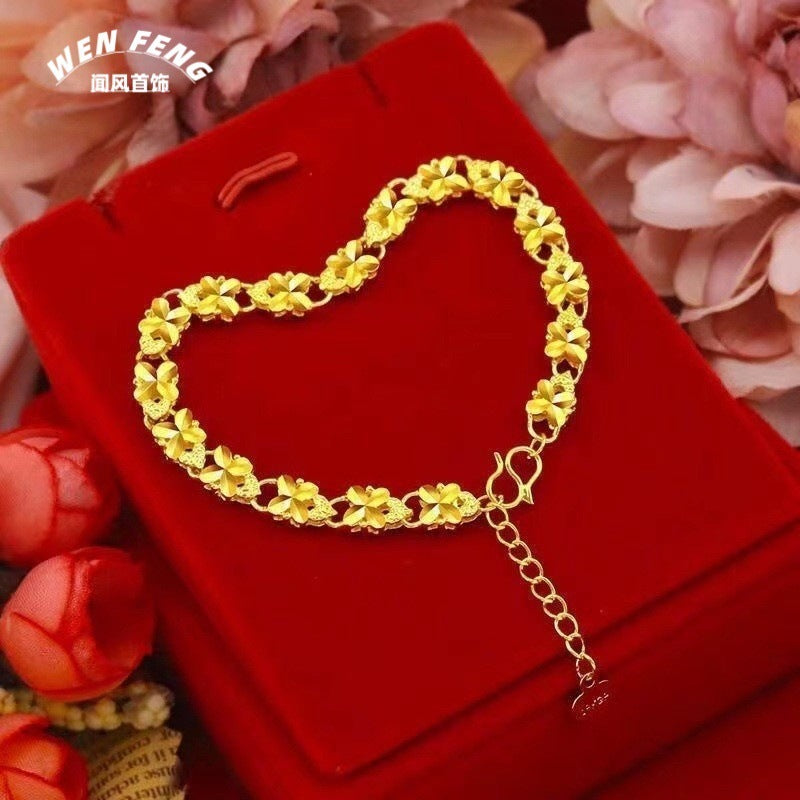 Gold-plated Lucky Clover Gift Love Heart Brass Gold-plated