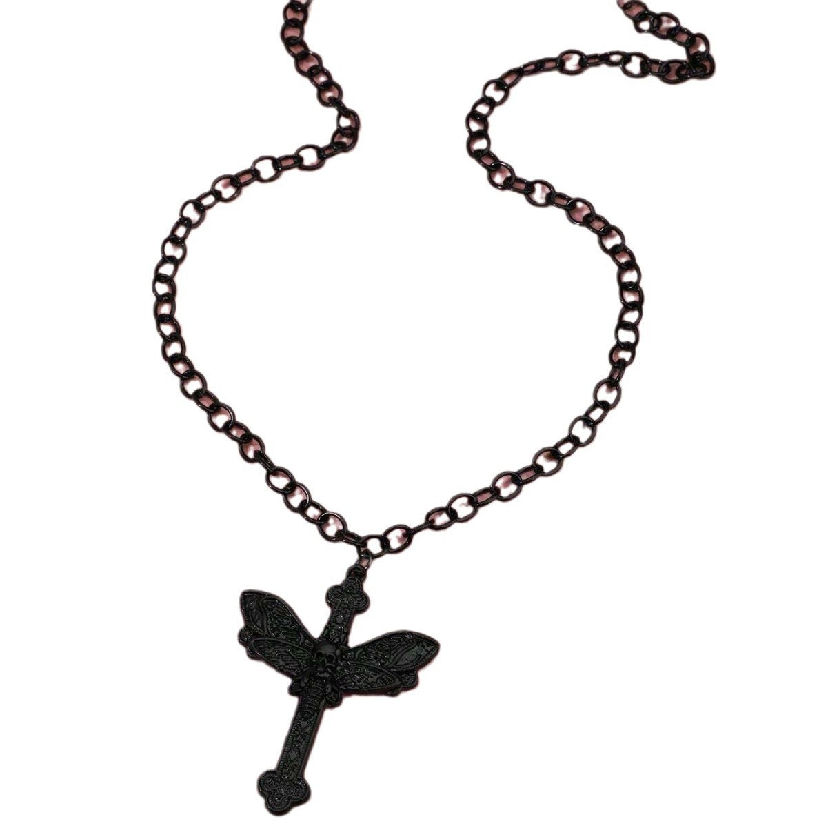 Creative Dark Punk Cross Moth Necklace