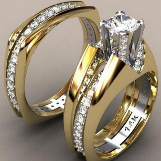 Plated 18K Gold Color Separation Simulation Diamond Ring Set