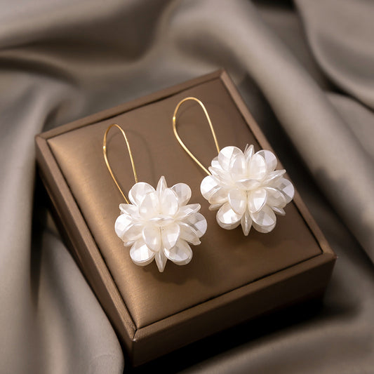 White Petal Geometric Earrings